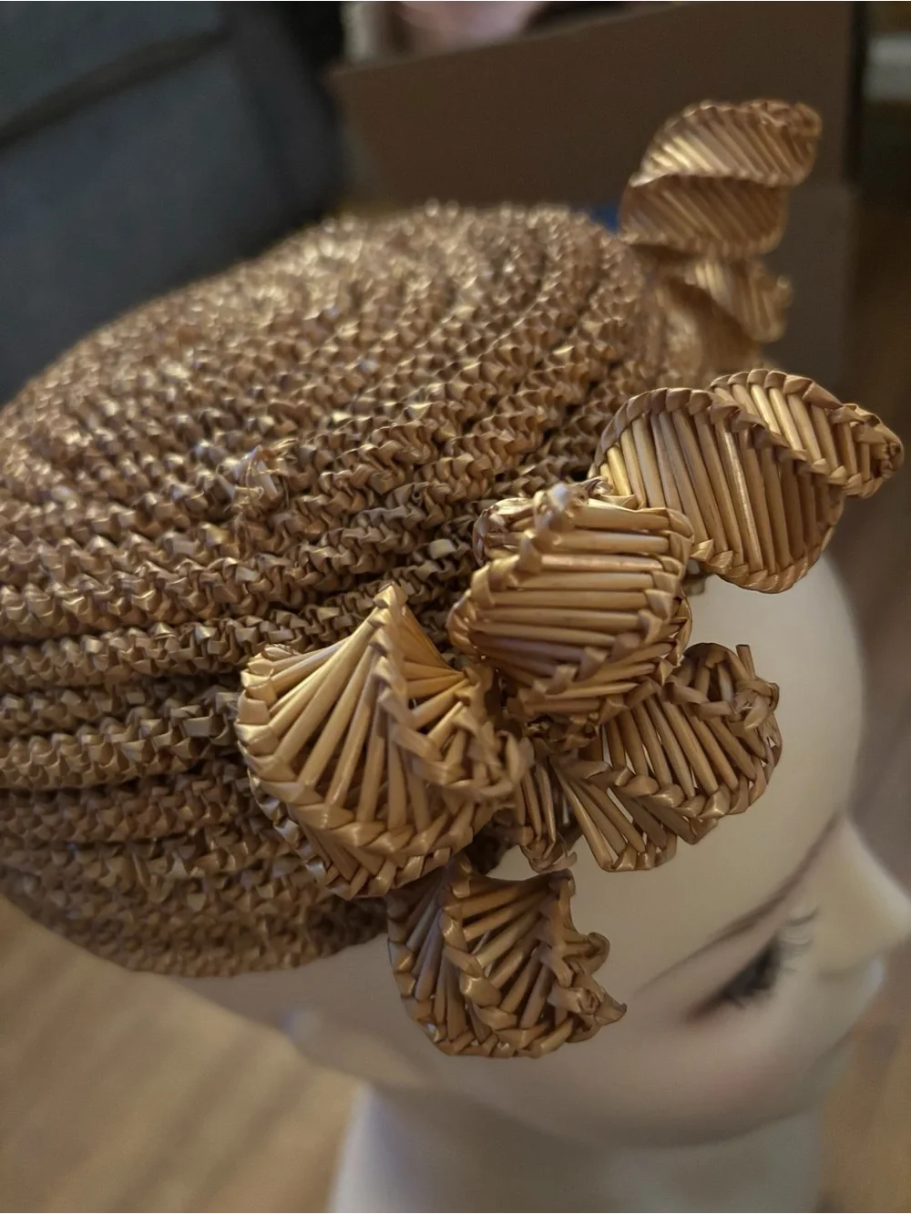 Vintage 1930s Raffia Straw Hat: Scalloped Brim Detail, Miss Alice Label